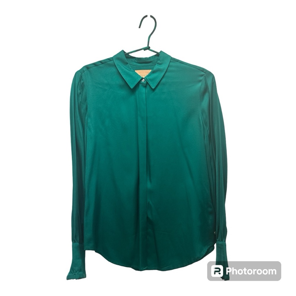Blue/Green Satin Aloha Hula Blouse